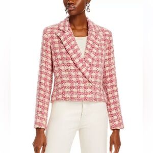 AQUA x Kerri Rosenthal pink Tweed Heart Elbow Patch cropped Blazer M